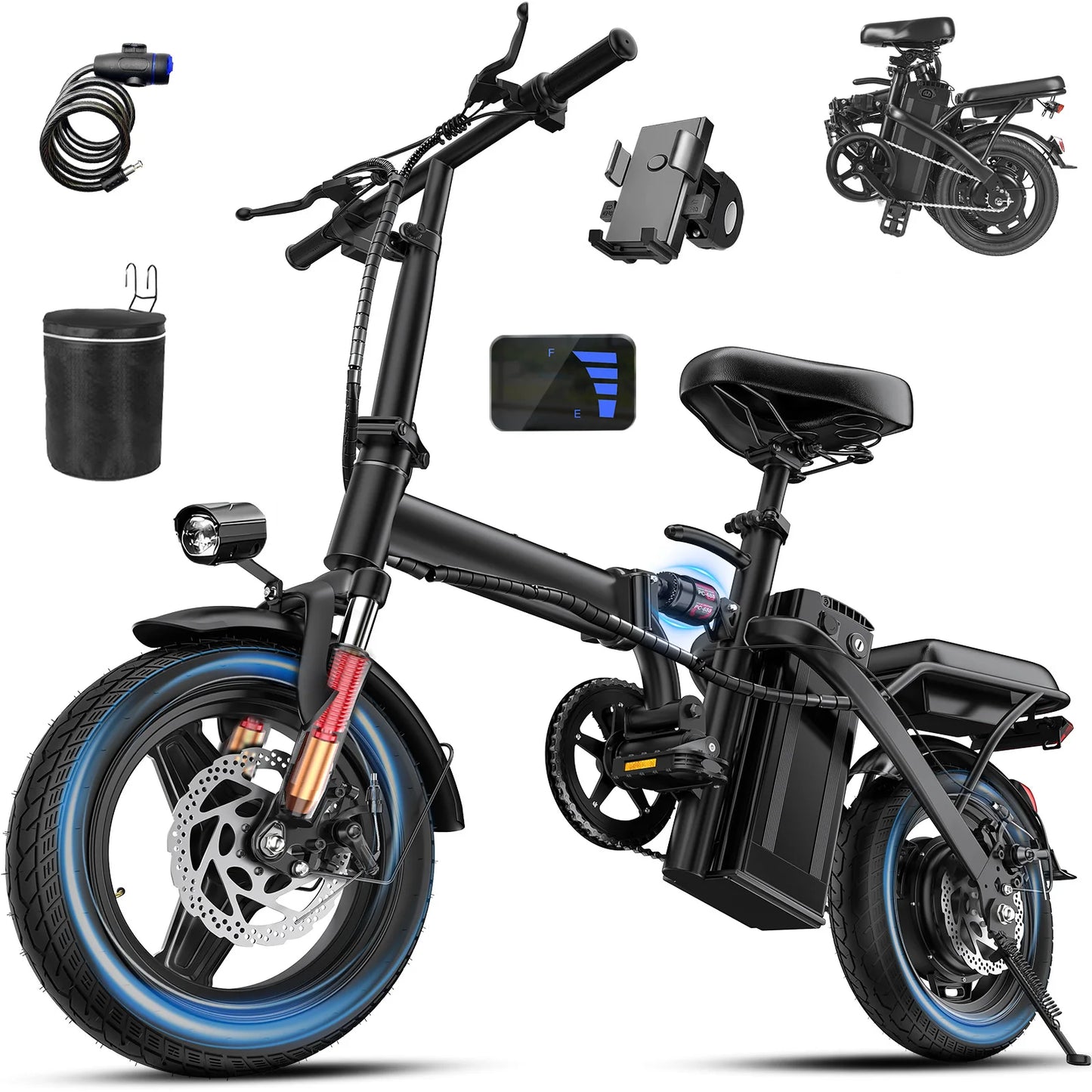 560W Adult Electirc Bikes,24MPH,48V10.4AH Removable Battery,14inch folding Electirc Bike,Multi-Shock Absorption Electirc Bicycle