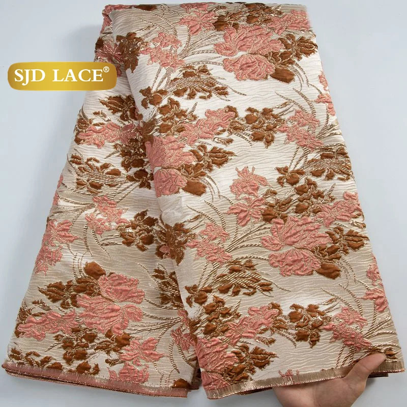 SJD LACE African Brocade Lace Fabrics Nigerian Damask 2025 Latest French Jacquard Gilded Women Lace for Wedding Dresses Sew 3466