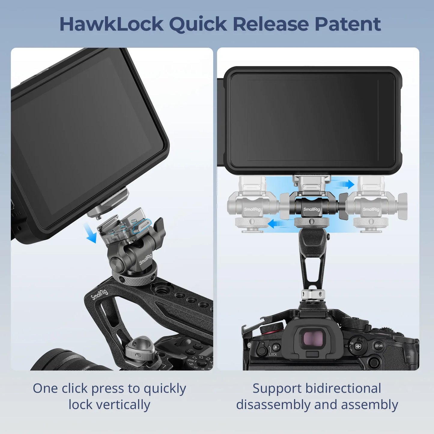 SmallRig Monitor Mount HawkLock Quick Release Monitor Support with H21 Cold Shoe Adjustable Mount Load 2.3kg with NATO Rail 4888