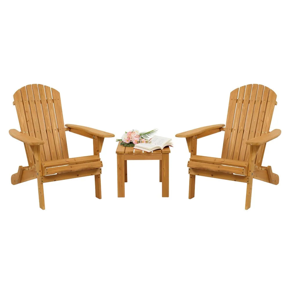 Set of 2 Adirondack Outdoor Patio Deck Wood Lounge Chair Folding Patio Furniture