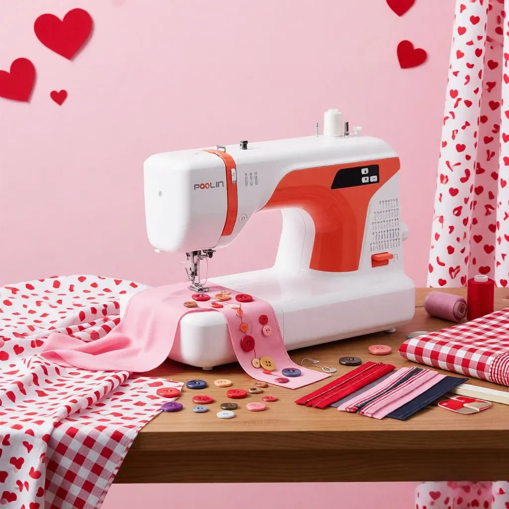POOLIN EOC01-RE Computerized Sewing Machine, Home Use with 2 Sewing Modes, 107 Stitches & 8 Presser Feet