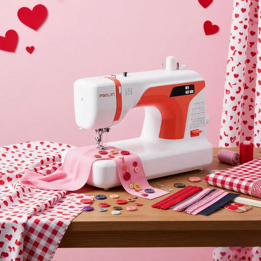 POOLIN EOC01-RE Computerized Sewing Machine, Home Use with 2 Sewing Modes, 107 Stitches & 8 Presser Feet