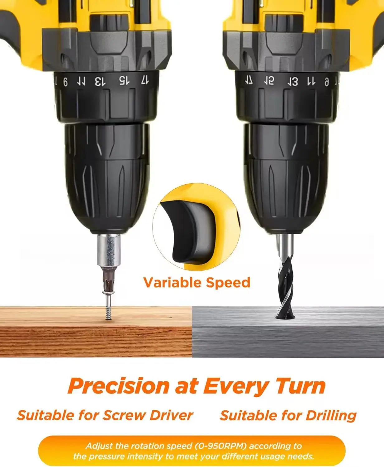 21V Cordless Impact Drill 2.0AH Rechargeable Battery Fast Charger Electric Screwdriver Adjustable Speed Torque LED Work Light Multi Drill Bits Storage Box Household Vehicle Maintenance Tool Holiday Gift For Men