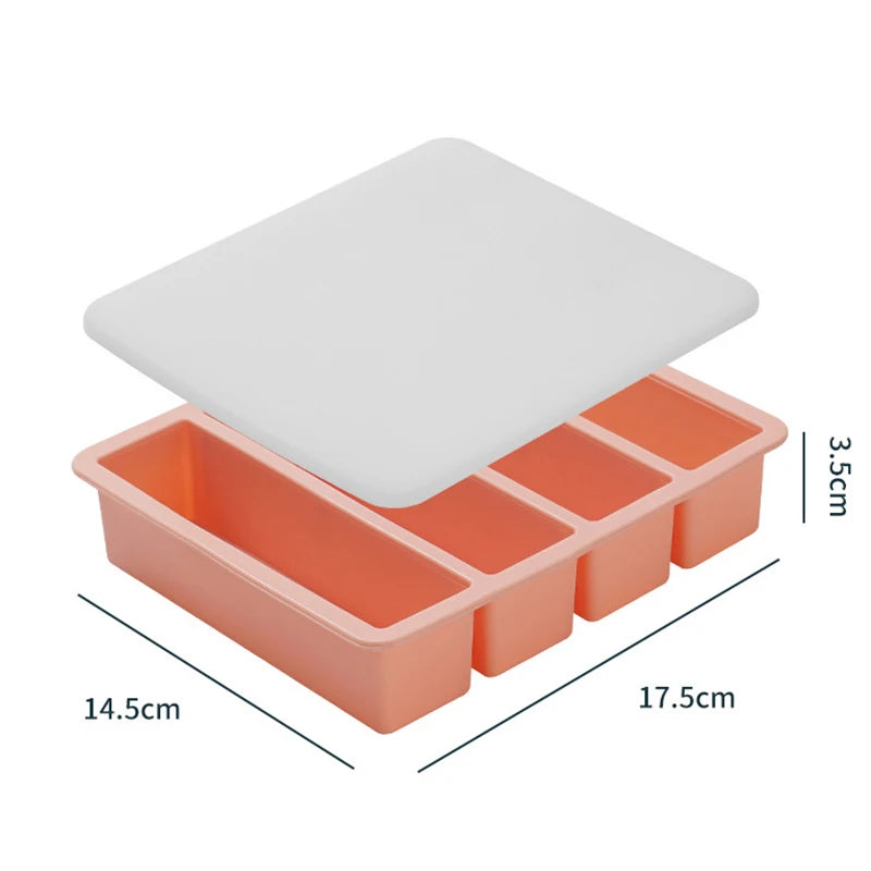 1Pc Giant Storage For Food Meal Sauce With Lid Silicone Freezer Trays Extra Large Soup Ice 4 Cubes Tray Food Freezing Molds