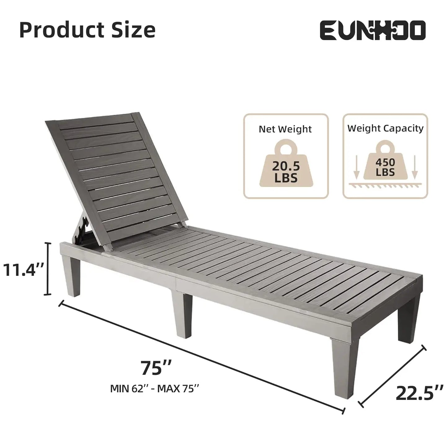 Outdoor Chaise Lounge Set of 2, Adjustable Pool Lounge Chair with 5 Positions Backrest, Waterproof Sun Loungers for, Customized