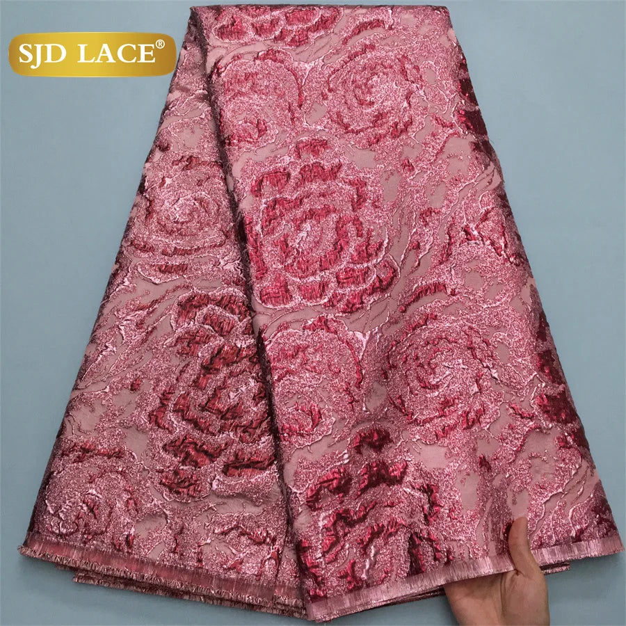 SJD LACE African Brocade Lace Fabrics Nigerian Damask 2025 Latest French Jacquard Gilded Women Lace for Wedding Dresses Sew 3466