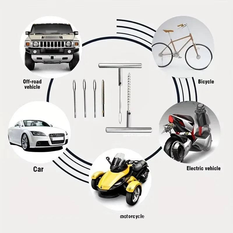 12-Piece Tyre Repairing Tool Set with T-Handle Plug, Tire Repair Replacement Needles for Efficient Fixing