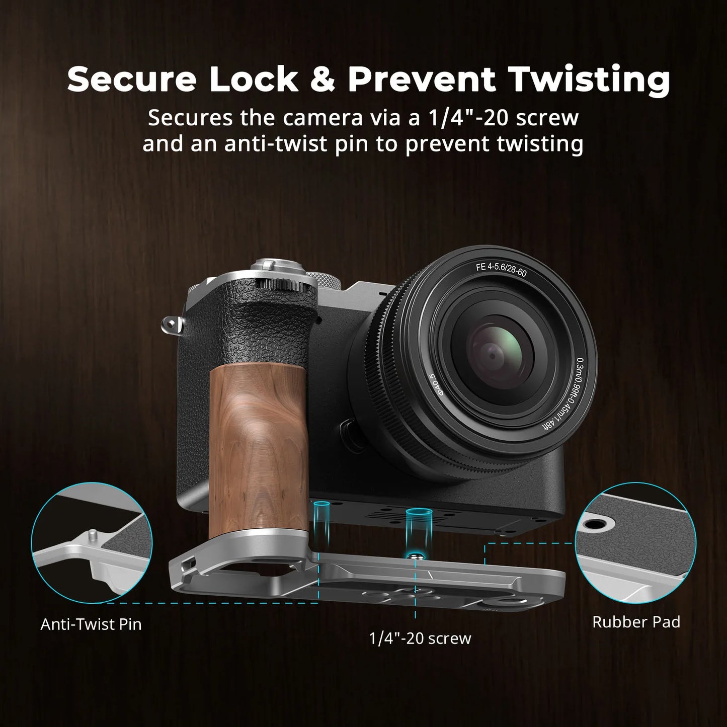 SmallRig A7C II / A7CR Handgrip L-Shape Grip for Sony Alpha 7C II / Alpha 7CR, with Wooden Handle, Quick Release Plate for Arca