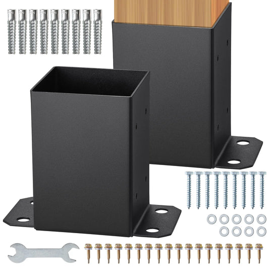 SucceBuy 4x4/ 6x6 Post Base 2/ 4 Pcs Powder-Coated Post Anchor Matte Black Wood Post Brackets for Pavilion Deck Railing