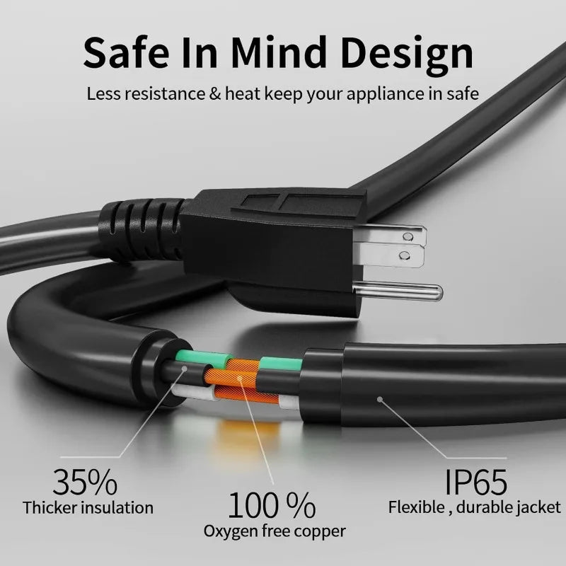 100 FT 16/3 Black Indoor Outdoor Extension Cord Waterproof, 3 Prong Flexblie SJTW Cold Weatherproof -50°C Appliance Extension Co