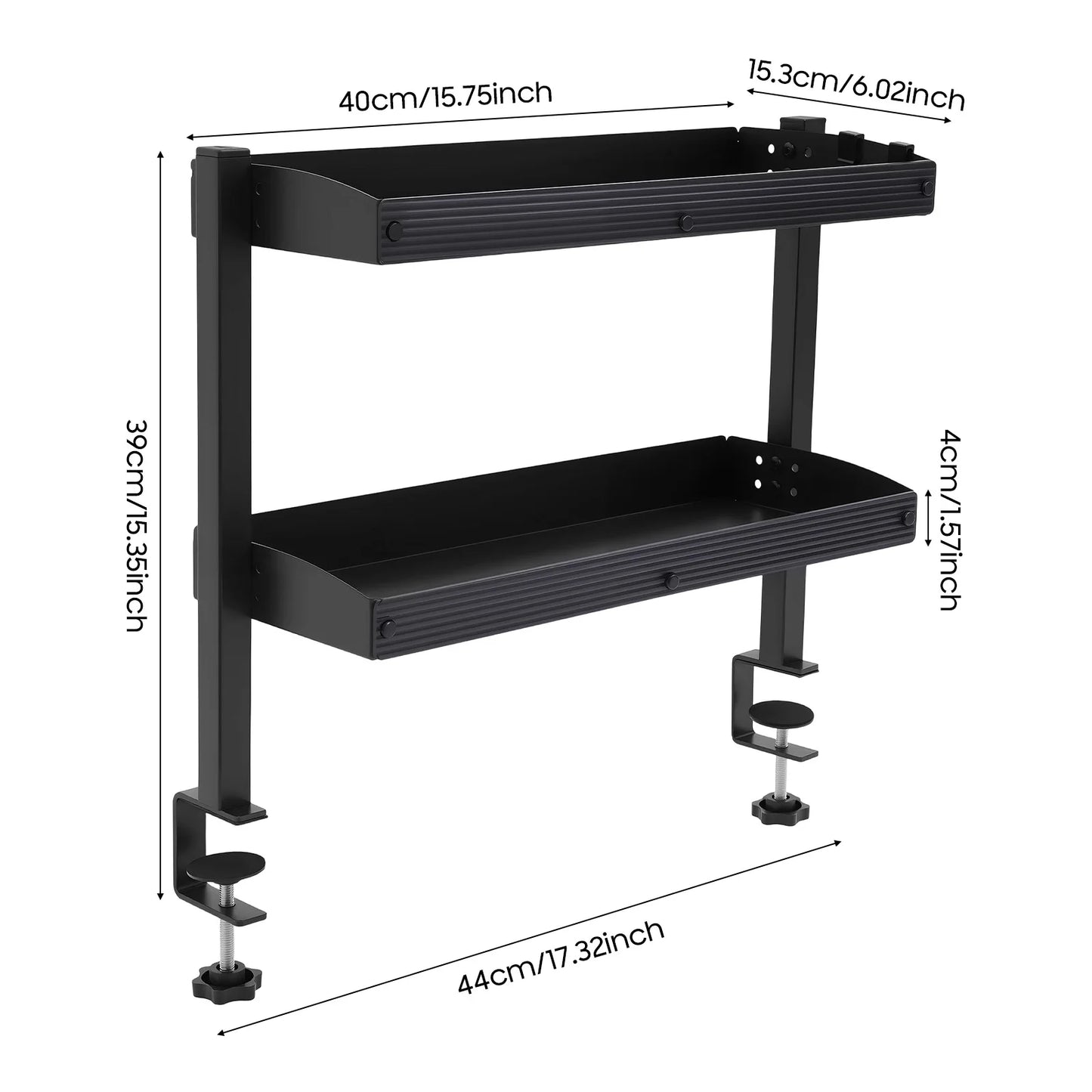 2-Tier Desk Shelf, Expandable Under Desk Storage, Clamp on Desk Shelf, Djustable Table Corner Storage Basket for Offices