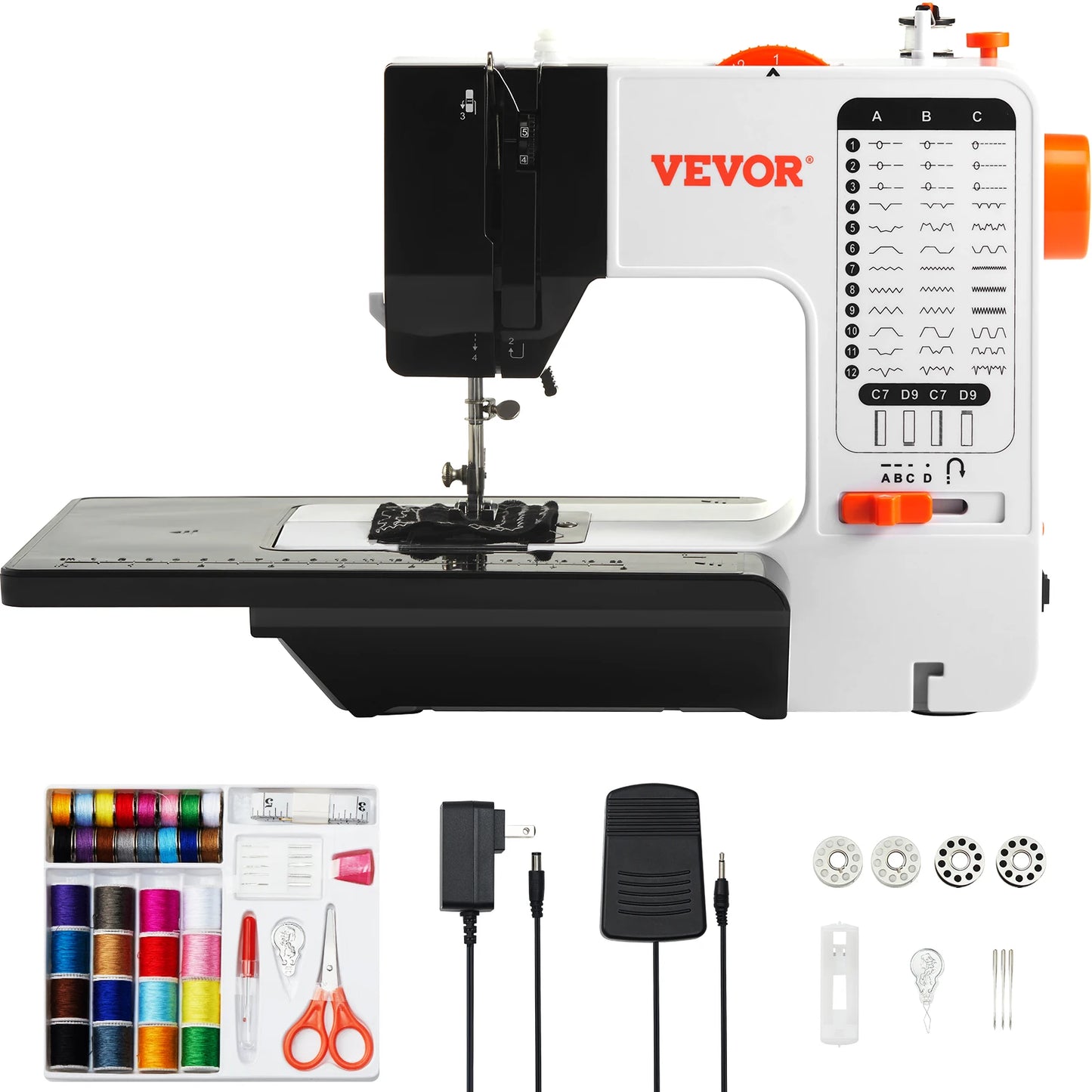 SucceBuy Sewing Machine Portable Dual Speed Home DIY 38 Built-in Stitches&Reverse Sewing Pedal Extension Table 42pcs Accessories