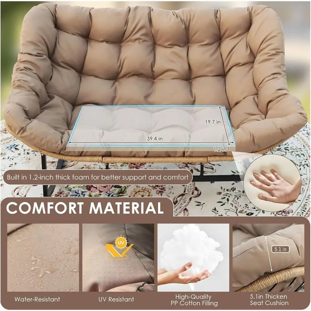 Double Rocking Chairs, Oversized Egg Swing Chairs, 2-Person Wide Loveseat with Cushion, Comfortable Outdoor Furniture for Patio,