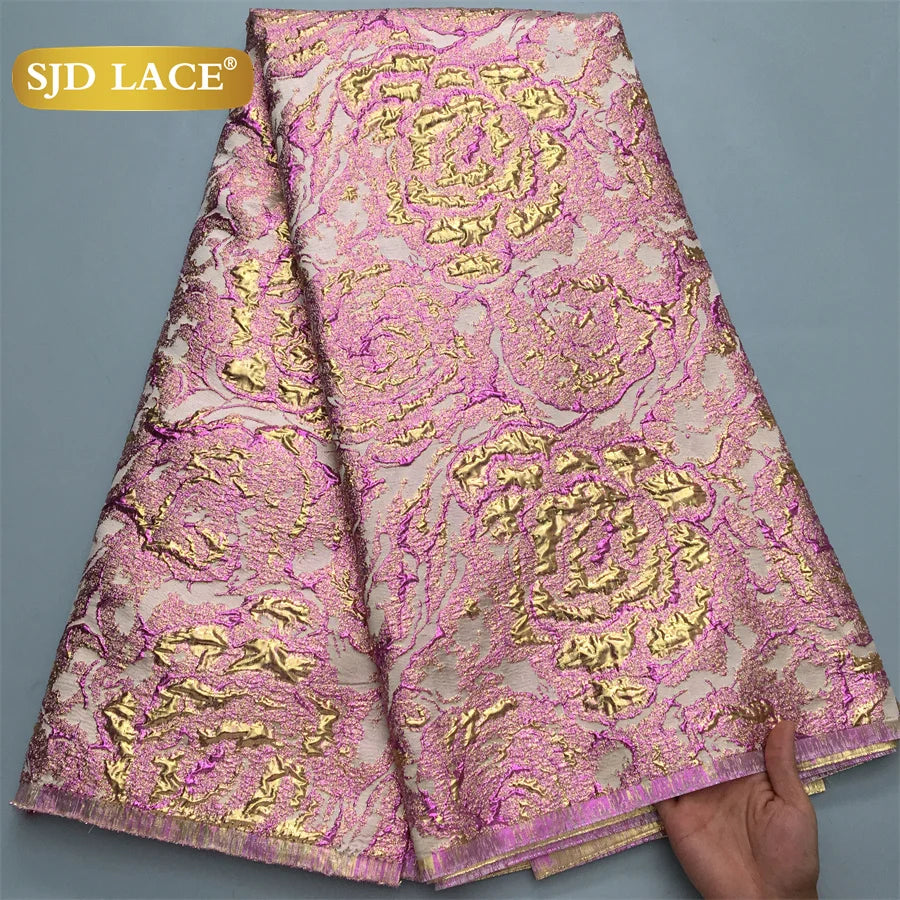 SJD LACE African Brocade Lace Fabrics Nigerian Damask 2025 Latest French Jacquard Gilded Women Lace for Wedding Dresses Sew 3466