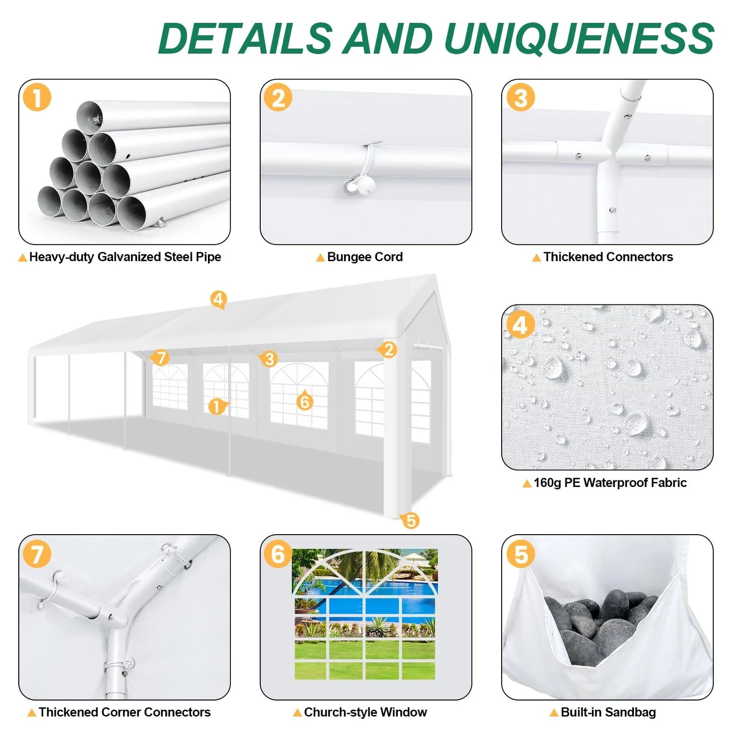 10 x 30 Canopy Tent Heavy Duty, 10x30 Party Tent with Removable Sidewalls & 4 Built-in Sandbags, Wedding Tent UV 50+，Waterproof