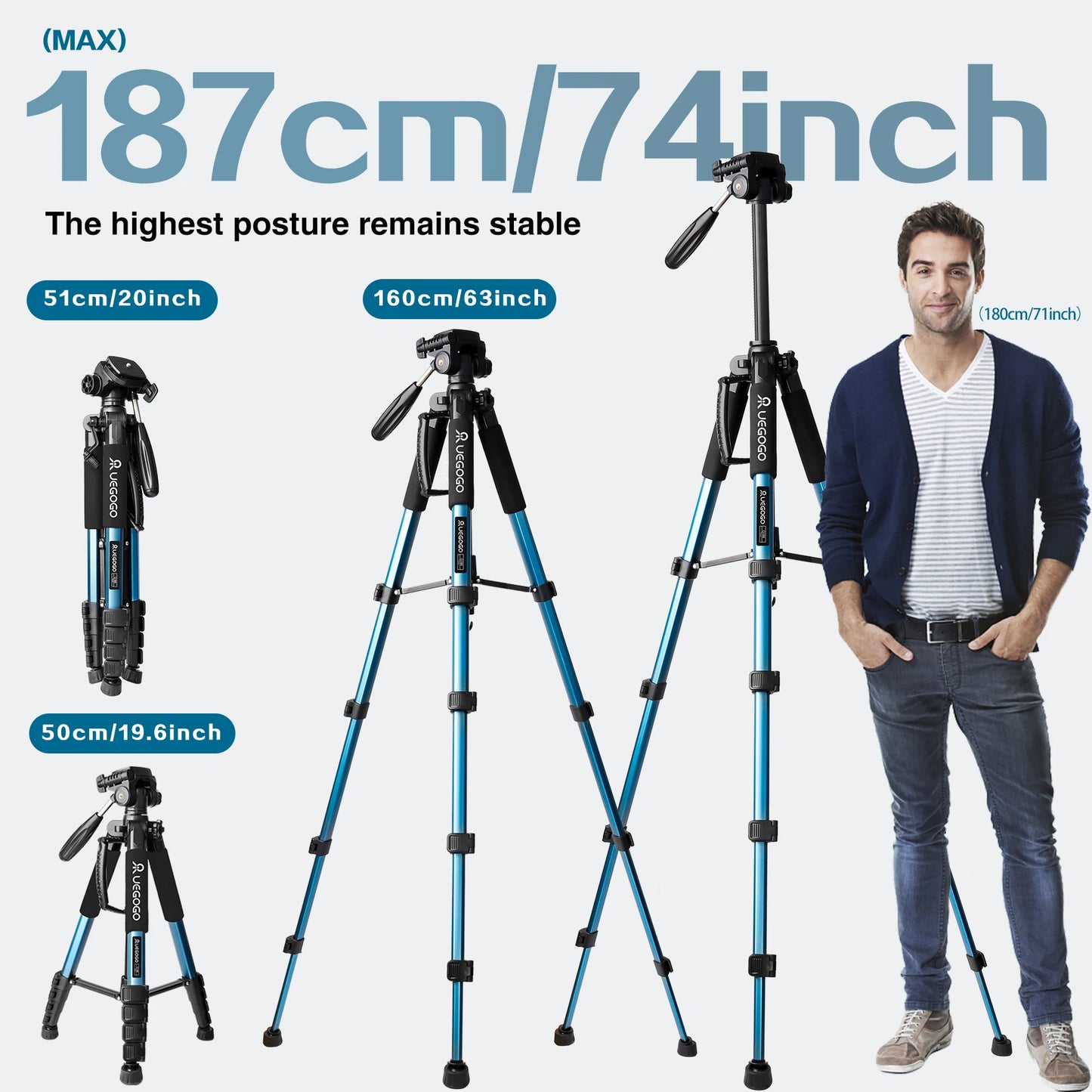 74" Professional Camera Tripod – Heavy-Duty Support for DSLR, Mobile & Projector |  Vlogging Tripod with Carry Bag