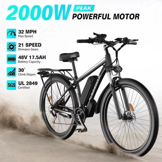 FENGQS Q8 2000W dual motor electric bicycle 48V 840WH 80 mile range 32MPH 27.5-inch all terrain dual disc brake shock absorption