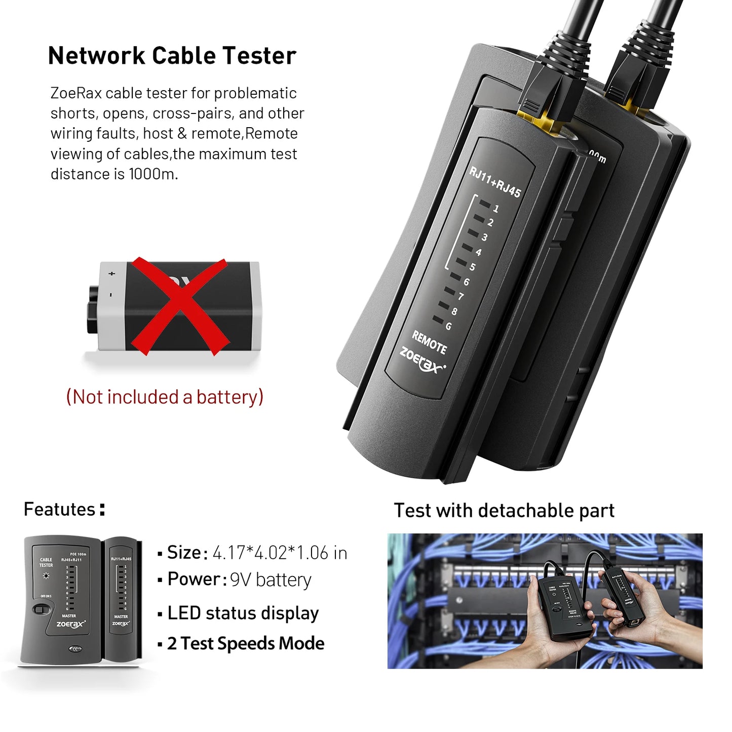 ZoeRax 11 in 1 RJ45 Cat7 Cat6A Crimp Tool Kit,Cable Tester,Wire Cutter,Blades Cat7 Connectors and Boots Cable Ties screwdrivers