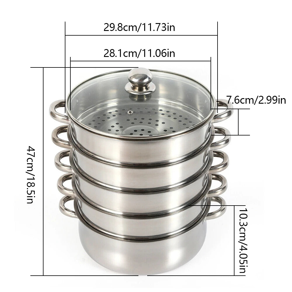 Stainless Steel 5 Tier Pot Steaming Food Steamer Cooking Cooker Cookware Large