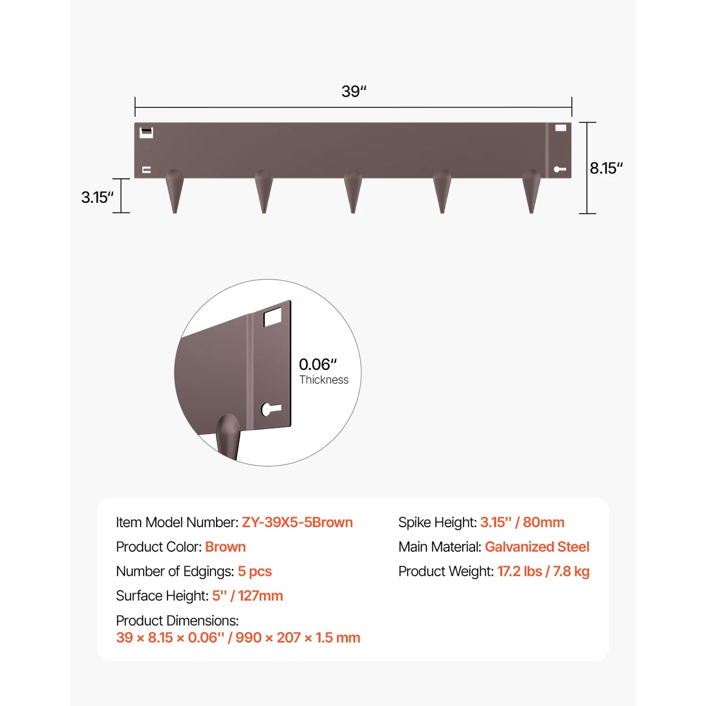 SucceBuy Steel Landscape Edging 5 Pcs 39x4in Rust-Resistant Metal Landscape Bendable Garden Edging Border Heavy Duty Lawn Edging
