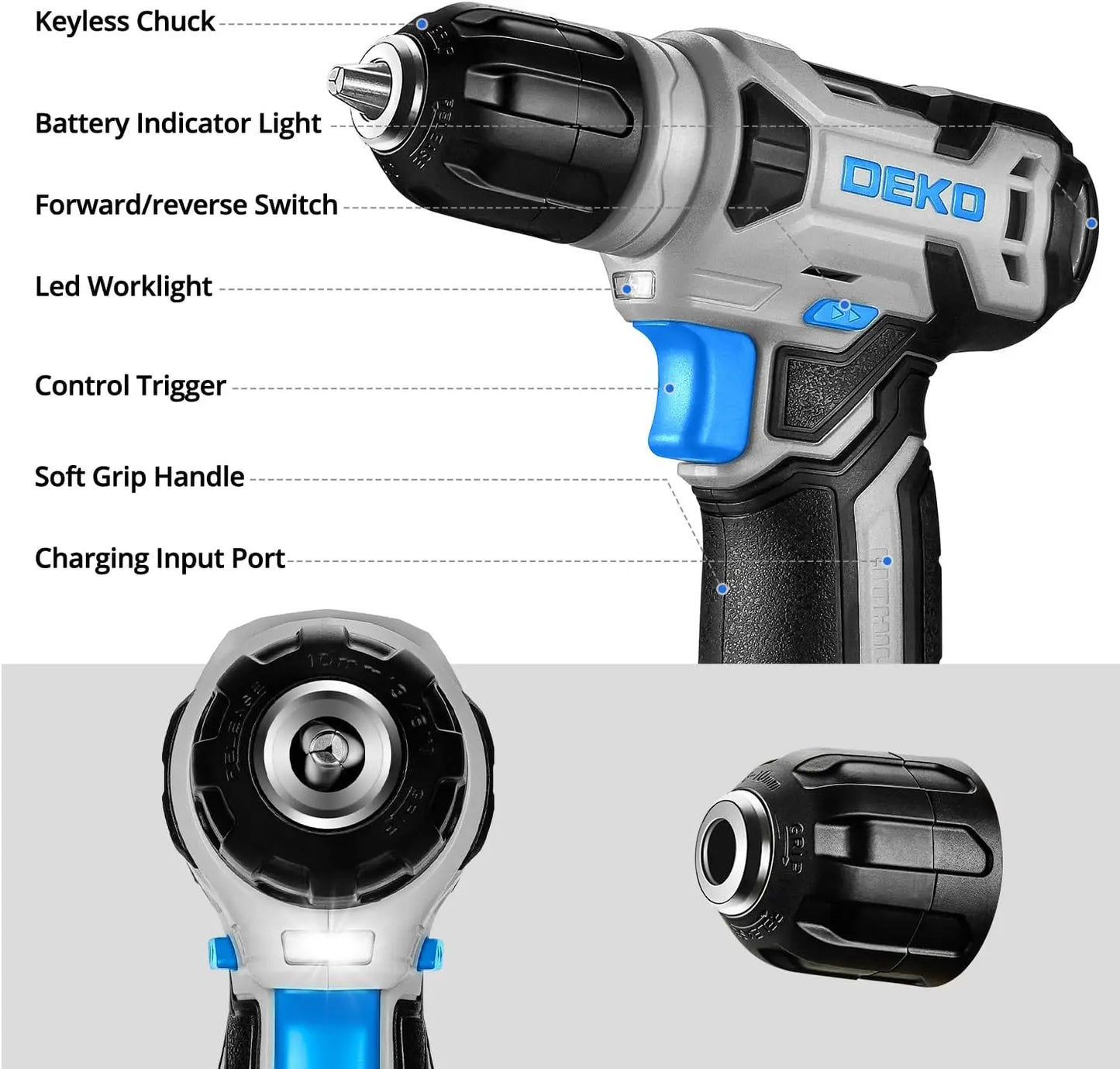 Drill Set: Tool Set with 8V Blue Cordless Drill, Home Tool Kit with Drill, Hand Tool Kits 126 Piece