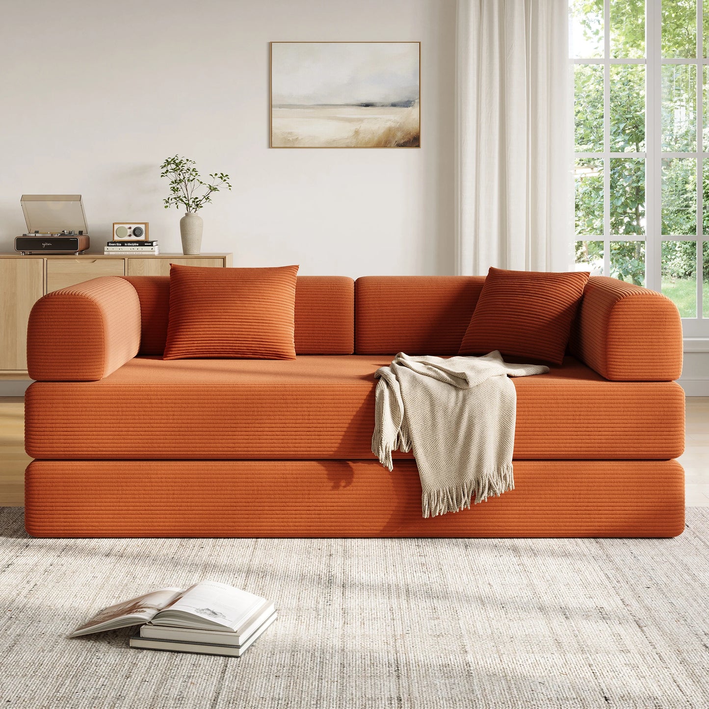 Convertible Floor Sofa Bed with Fixed-Shape Frame,  5-in-1 DIY Combination Modular Sofa,  for Living Room Bedroom Playroom