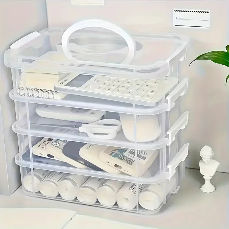 4 Layers Stackable Desk Storage Organizer Transparent Plastic Makeup Organizer Box Durable Jewelry Container Bins Drawer Table