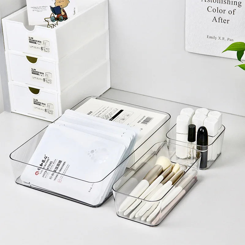 4PCS Desk Drawer Organizers Set Makeup Organizer Plastic Makeup Storage Clear Transparent Storage Box for Office Bathroom