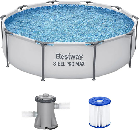 Steel Pro MAX 10' x 30" Above Ground Pool, Round Metal Frame Outdoor Swimming Pool Set with Filter Pump & Type I Cartridge