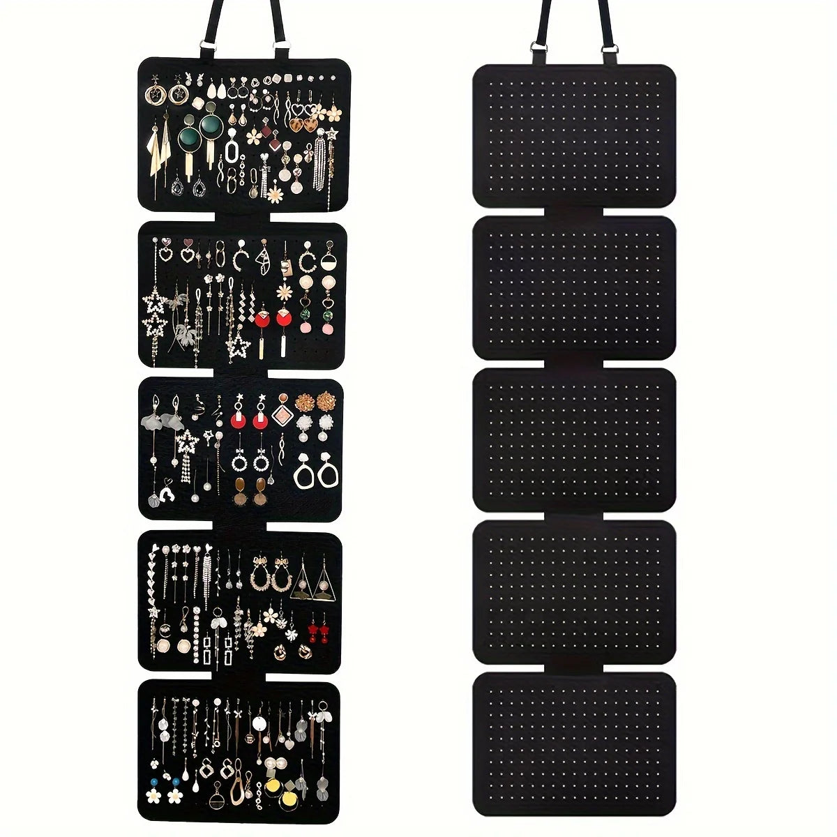 1pc Foldable Felt Jewelry Organizer,Wall Hanging 5-Tier Earring Pendant Display,Storage Bag For Necklaces,Bracelets