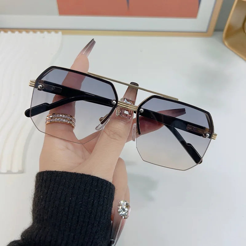 Polygon Sunglasses Rectangle Fashion Metal Frame Women Men Large Square Sun Glasses for Female Male Gradient Traveling Oculos ﻿