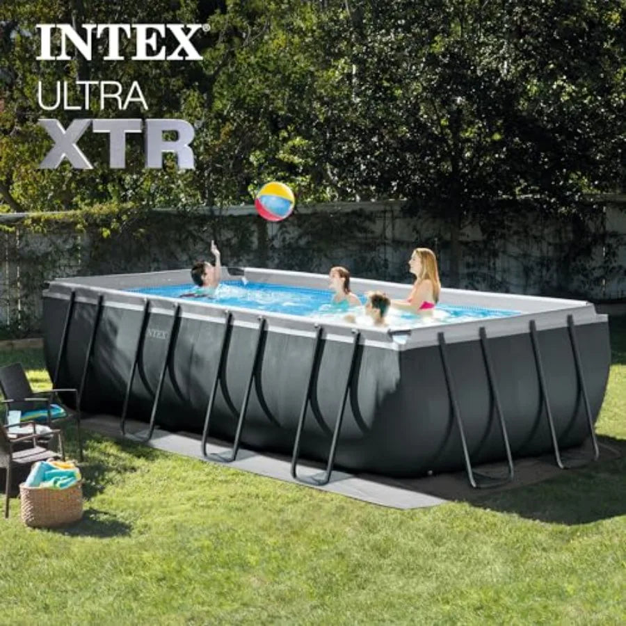 18 ft x 9 ft 52 in Rectangular Above Ground Pool Set with Steel Frame Sand Filter Pump 1500 GPH Ladder Cover Ground Cloth Blue