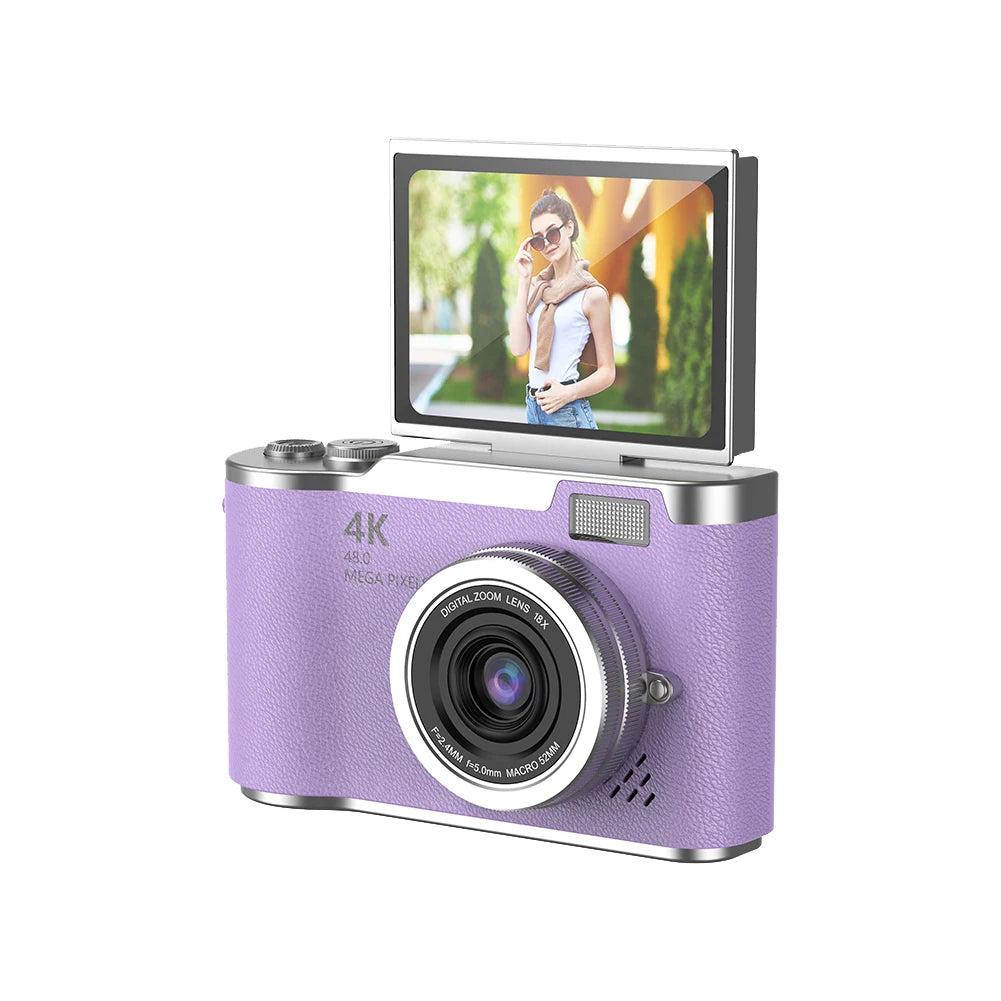 4K Digital Camera 48MP Portable CCD Camera 8X Zoom Compact Small Camera 180 Flip Screen Vintage Camera for Teens Adult Beginner