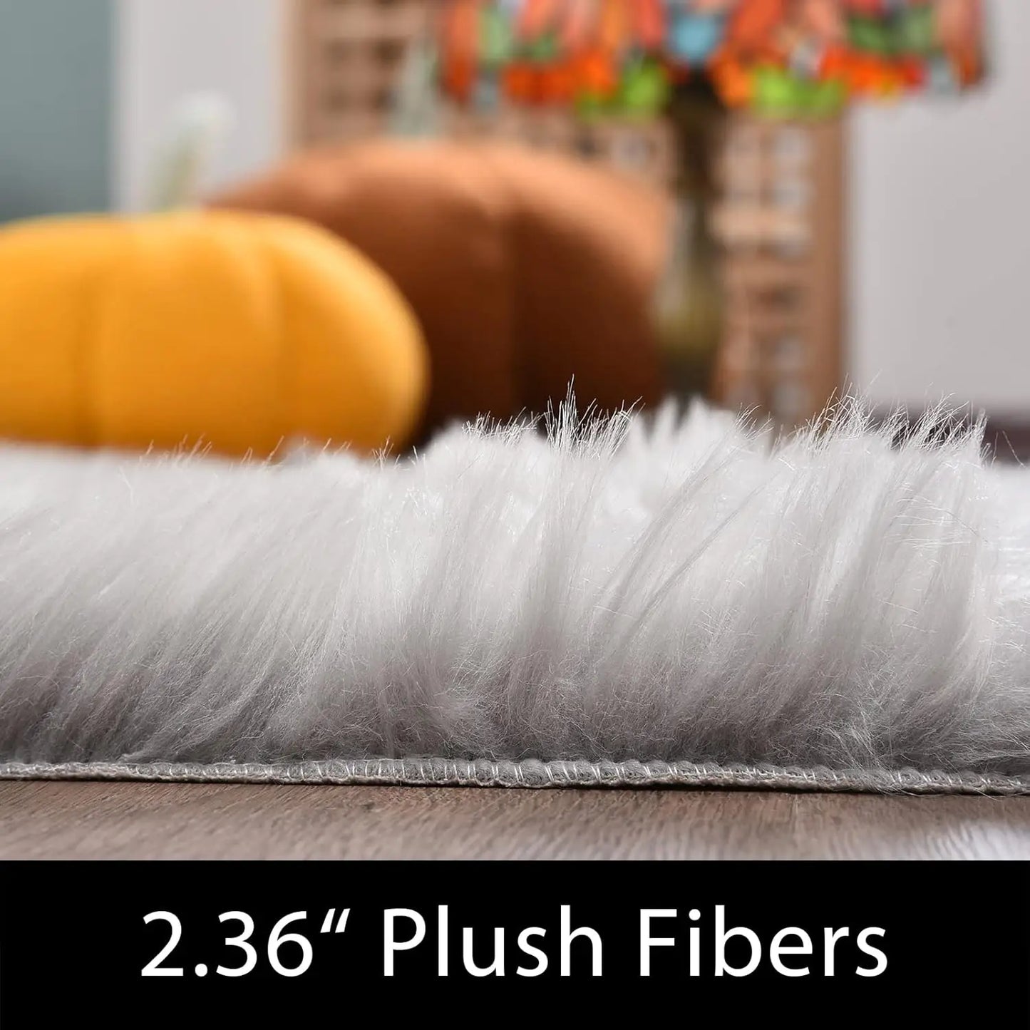 Faux Fur Gray Rectangle Non-Slip Thick Fluffy Carpets for Bedroom Plush Artificial Wool Area Rugs for Living Room Home Decor
