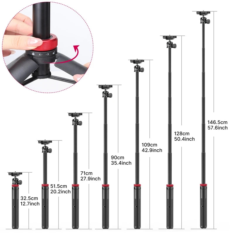Ulanzi MT-44 57.6 Inch Extendable Livebroadcast Tripod Stand with Phone Mount Holder for DSLR Camera for Gopro Smartphone Vlog
