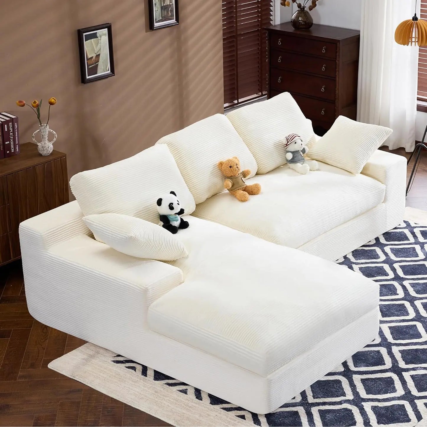 98.4" Cloud Modular Sectional Couch with Chaise,L-Shaped Modern Upholstered Sofa with Deep Seat,Corduroy Sectional, Customized