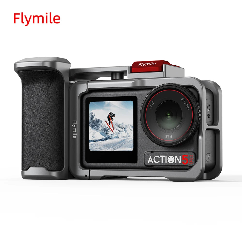 Flymile Action 5 Pro Camera Grip Holder Metal Cage for DJI Action 5 Pro/Action 4 Accessories Shutter Button Photography Handle