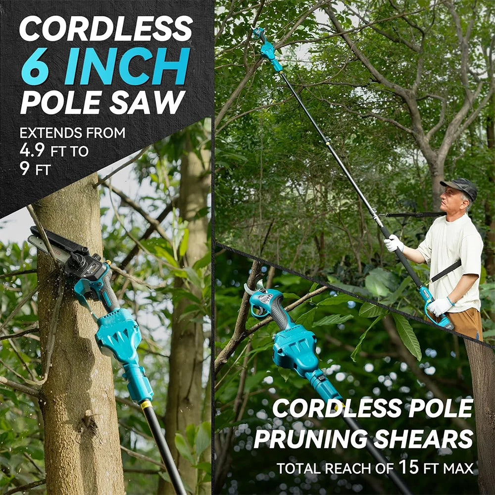 Seesii 3-in-1 Brushless Telescoping Pole High Branch Scissors Electric Chainsaw Garden Pruning Tools For Makita 18V Battery Pin