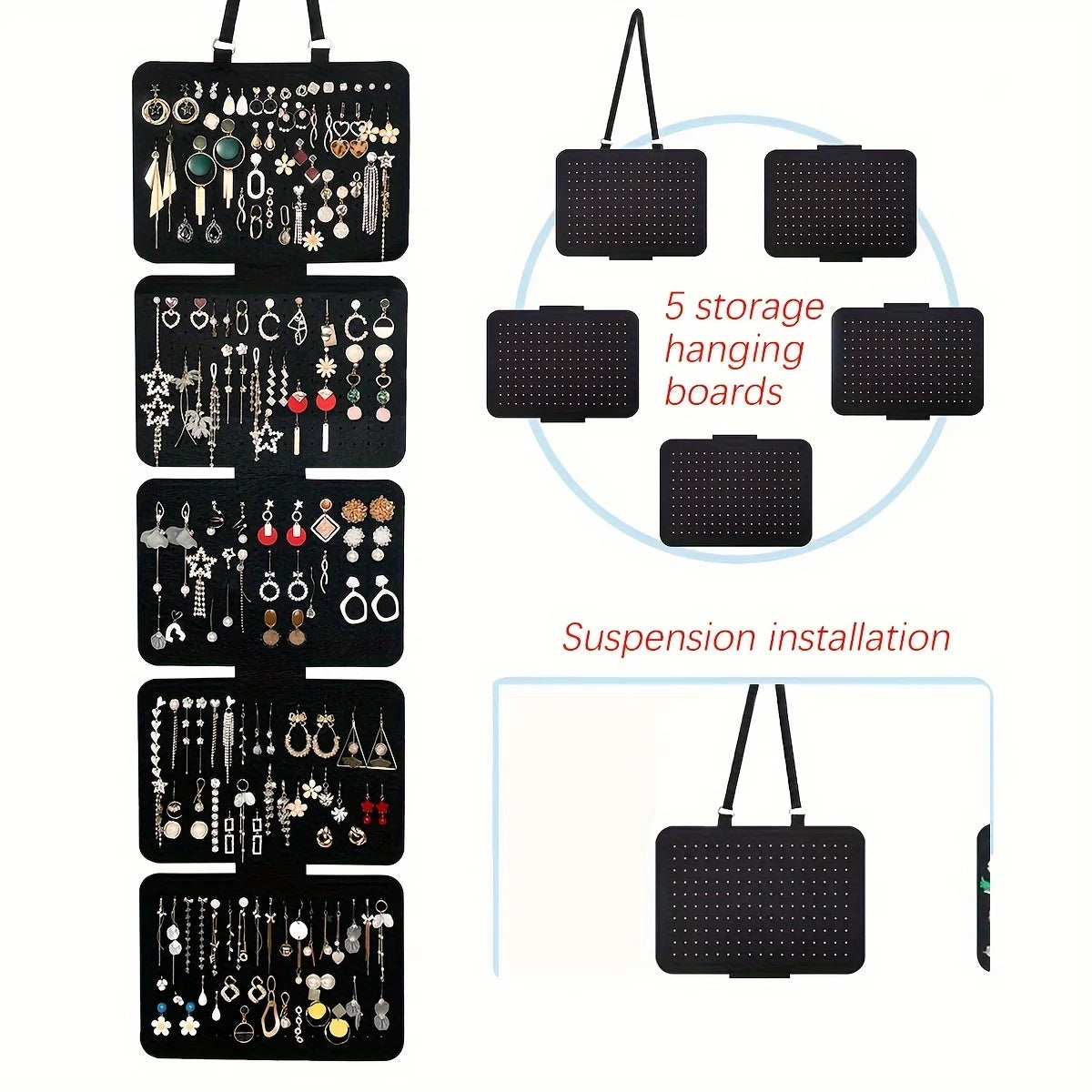 1pc Foldable Felt Jewelry Organizer,Wall Hanging 5-Tier Earring Pendant Display,Storage Bag For Necklaces,Bracelets