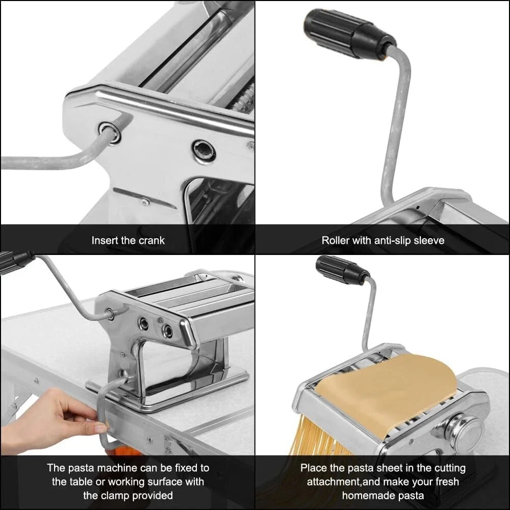 Pasta Maker Machine Stainless Steel Adjustable Manual Noodle Dumpling Press Two Cutters Spaghetti Fettuccini Lasagna Maker