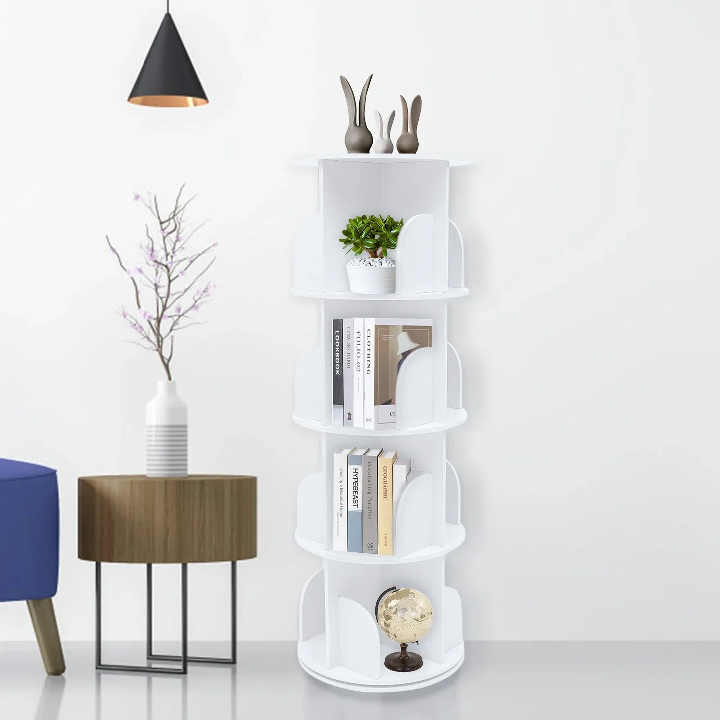Durable Rotating Bookcase with Steel Column Bearing, 360° Silent Rotation, Tool-Free Mortise and Tenon Installation