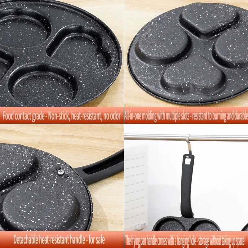 Non-Stick 4-in-1 Cast Iron Egg Cooker - Single Handle Frying Pan, Dishwasher Safe, Compatible with Electric Coil Stoves