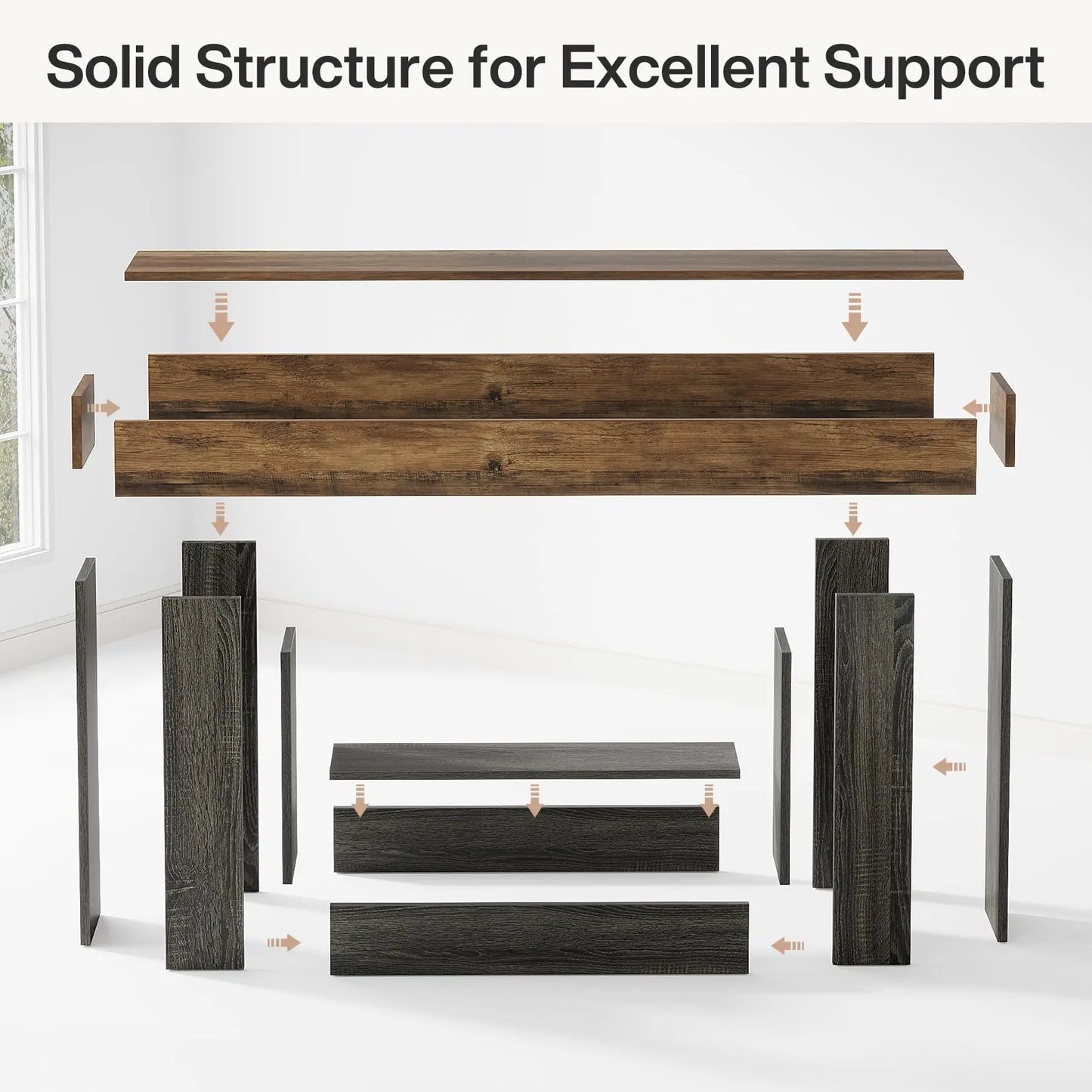 Tribesigns 63" Console Table, Farmhouse 2-Tier Entryway Table with U-Shaped Base, Narrow Long Wood Sofa Table Behind Couch Table