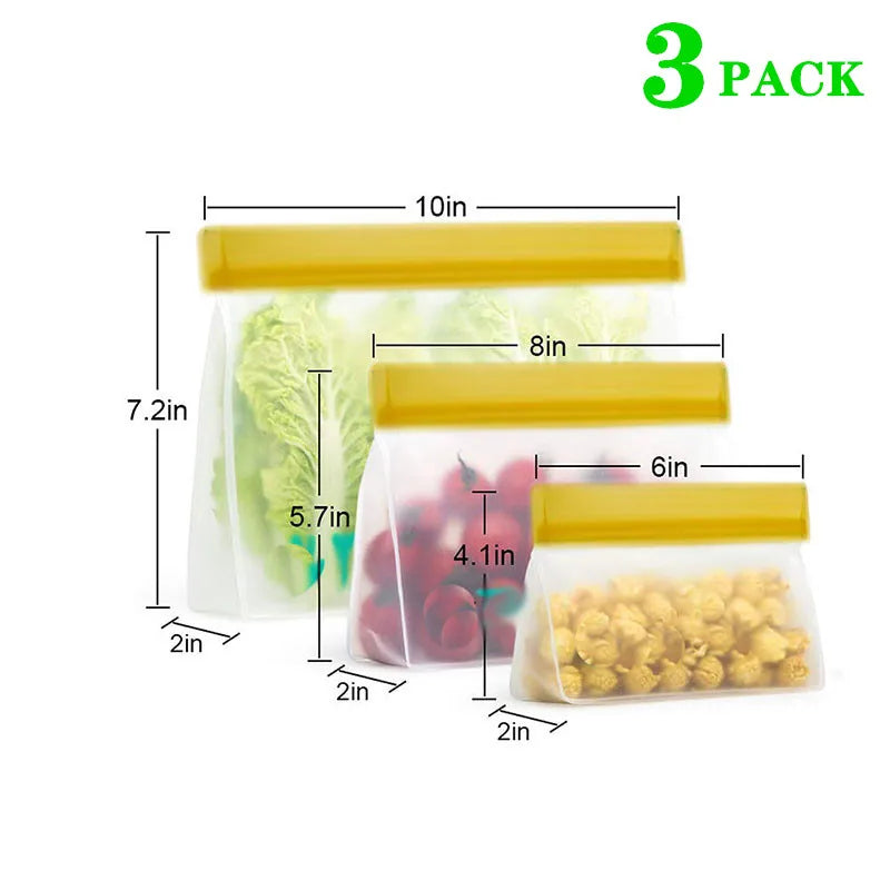 Reusable Silicone Food Bag Freezer Stand Up Fresh-keeping Bag Food Fruit Storage Bag Kitchen Leakproof Fresh Shut Bags BPA Free