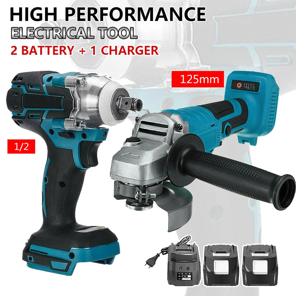 125mm Brushless Electric Angle Grinder Combo Kit Impact Wrench Power Tool For Makita 18V Battery Cordless Power Tool Set