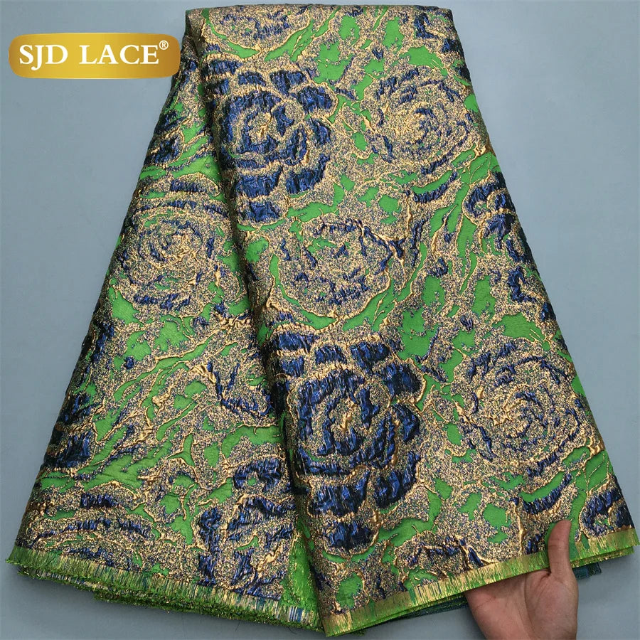 SJD LACE African Brocade Lace Fabrics Nigerian Damask 2025 Latest French Jacquard Gilded Women Lace for Wedding Dresses Sew 3466