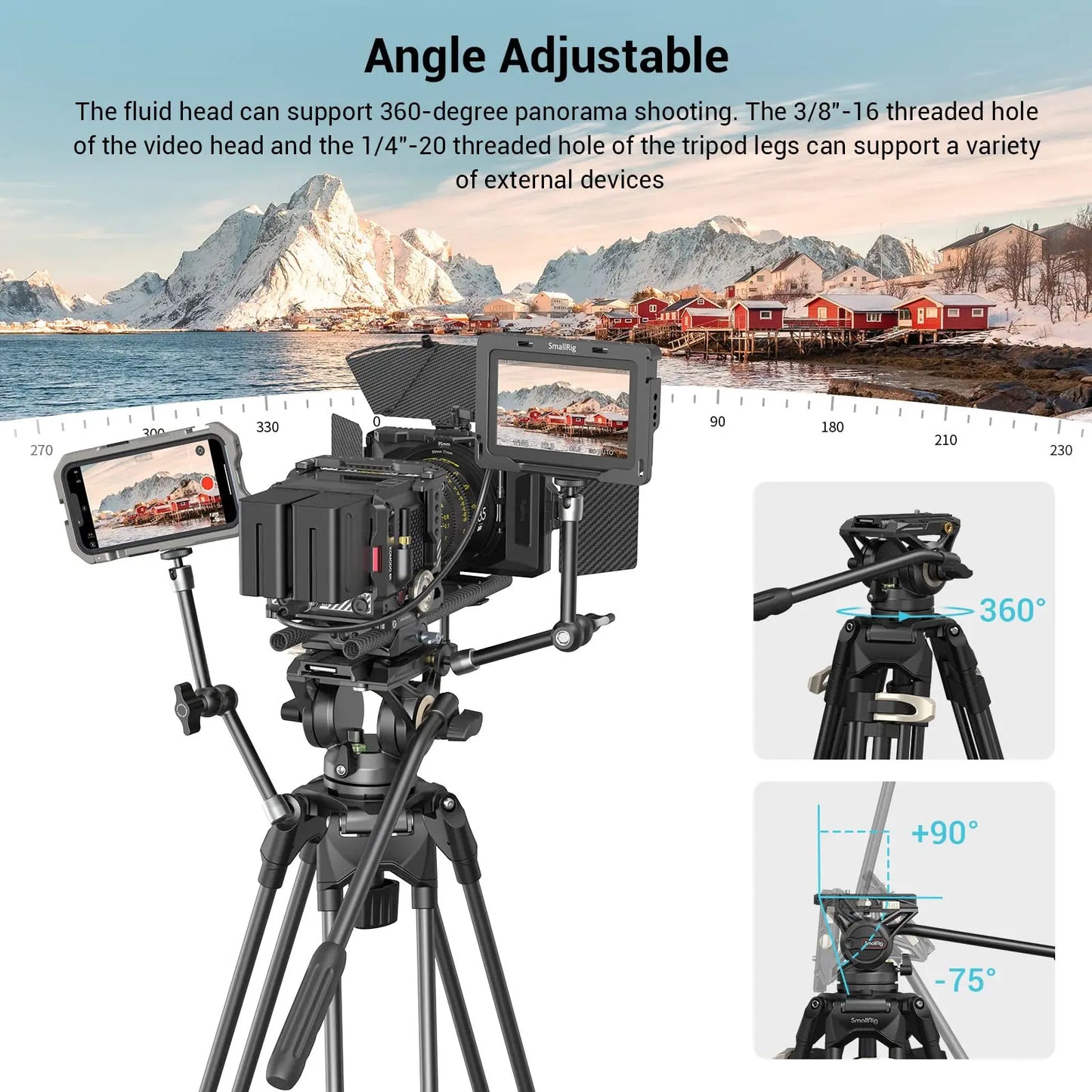 SmallRig Video Tripod System, 73" Heavy Duty Tripod with 360 Degree Fluid Head and Quick Release Plate for DSLR Cameras 3751