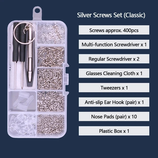 500pc Eyeglasses Sunglasses Repair Kit Tool Glasses Screwdriver Screws Sets Nuts Nose Pad Optical Repair Tool Parts Assorted2030