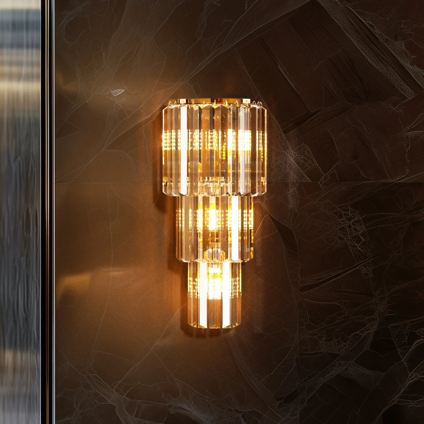 LUVODI Modern Crystal Wall Lamp 3-Layer Wall Crystal Sconce Light E14 Led Corn Lights