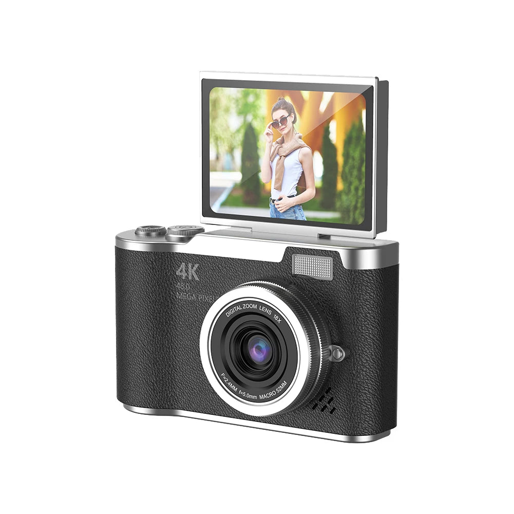4K Digital Camera 48MP Portable CCD Camera 8X Zoom Compact Small Camera 180 Flip Screen Vintage Camera for Teens Adult Beginner